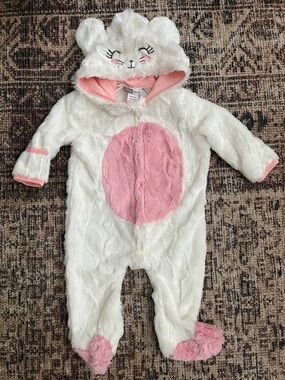 Baby Mack Pink & White Plush Hooded Suit